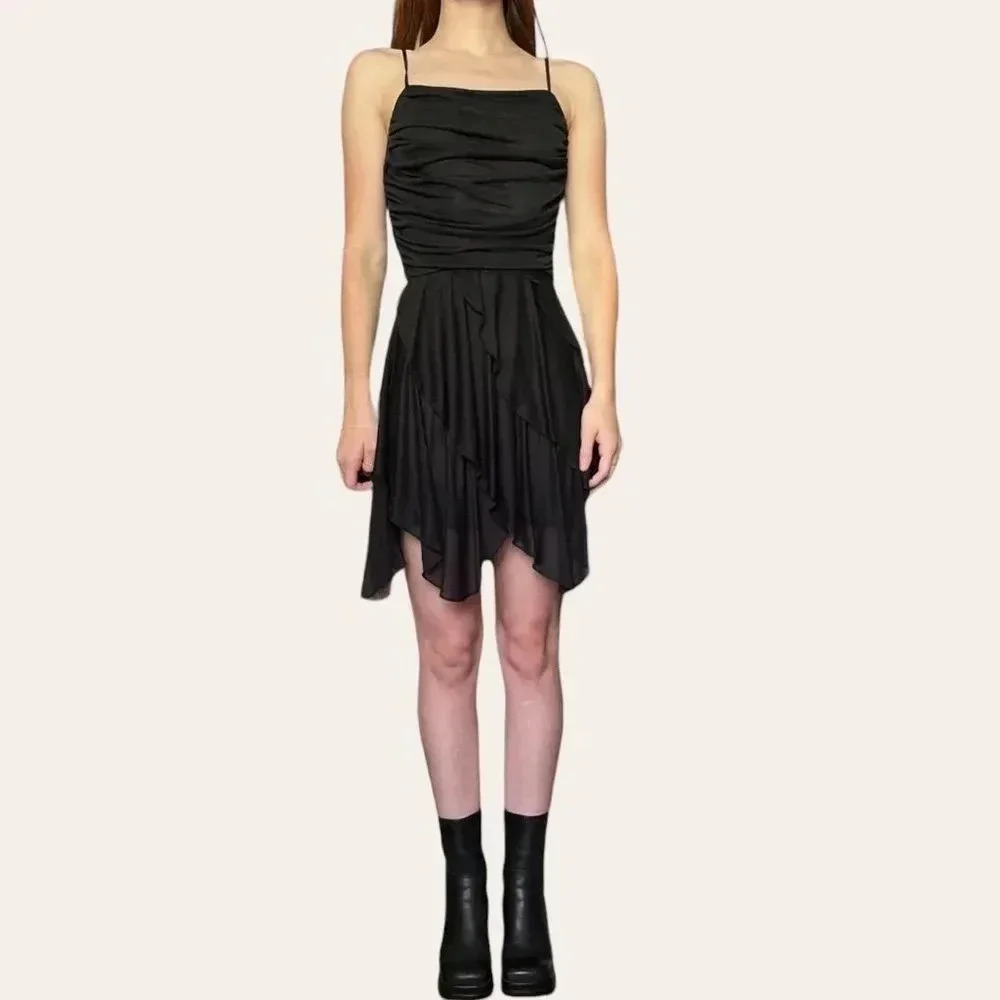 New Leaf by Samir 70s vintage draped chiffon grunge dark fairy mini dress (XS) - Picture 5 of 8